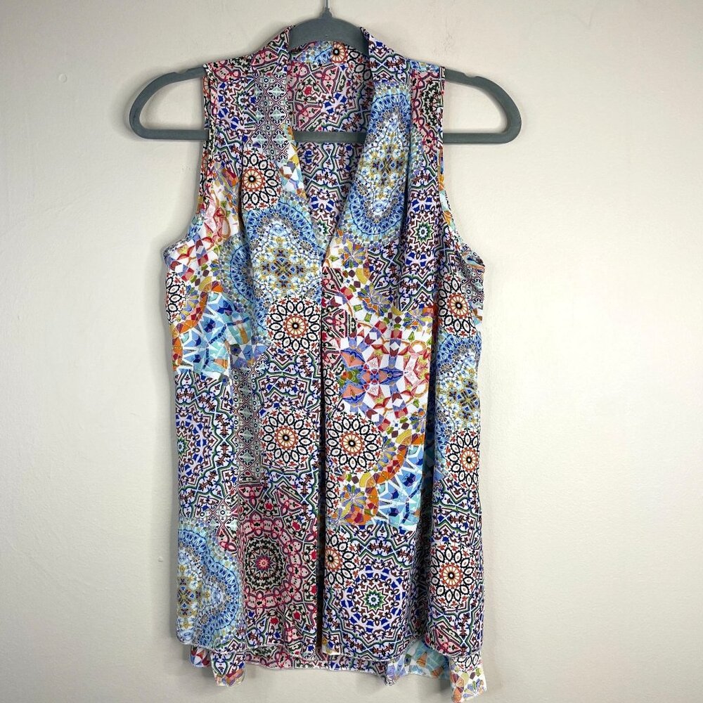 Spense Persian Print Top Medium Mosaic‎ Artsy Sleeveless Tunic Business Casual
